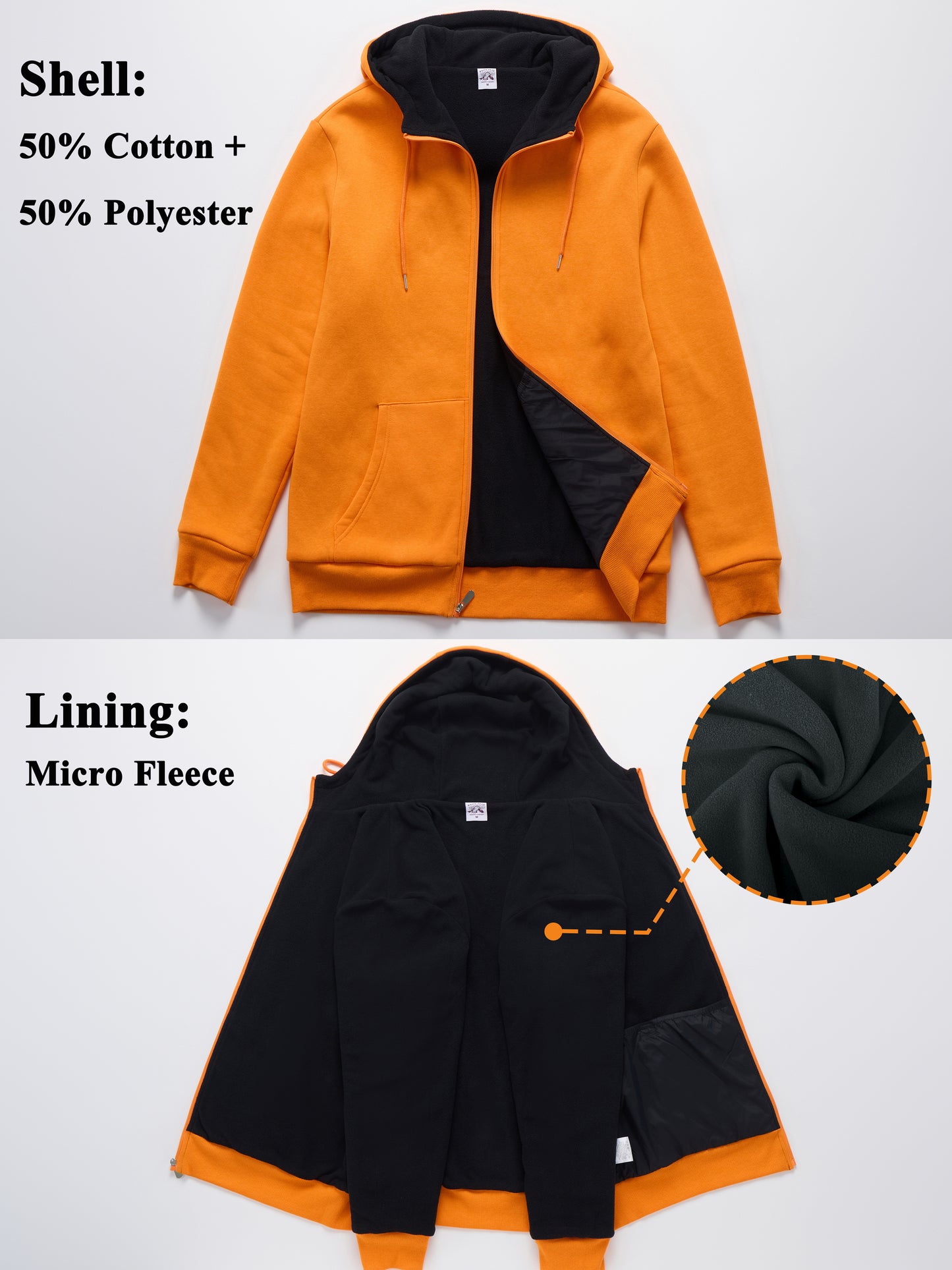 WHITE PEAK TRADING COMPANY Men's Fleece Full-zip Hoodie Jacket Oversized Casual Warm Sweatshirt for Cold Weather with Pocket