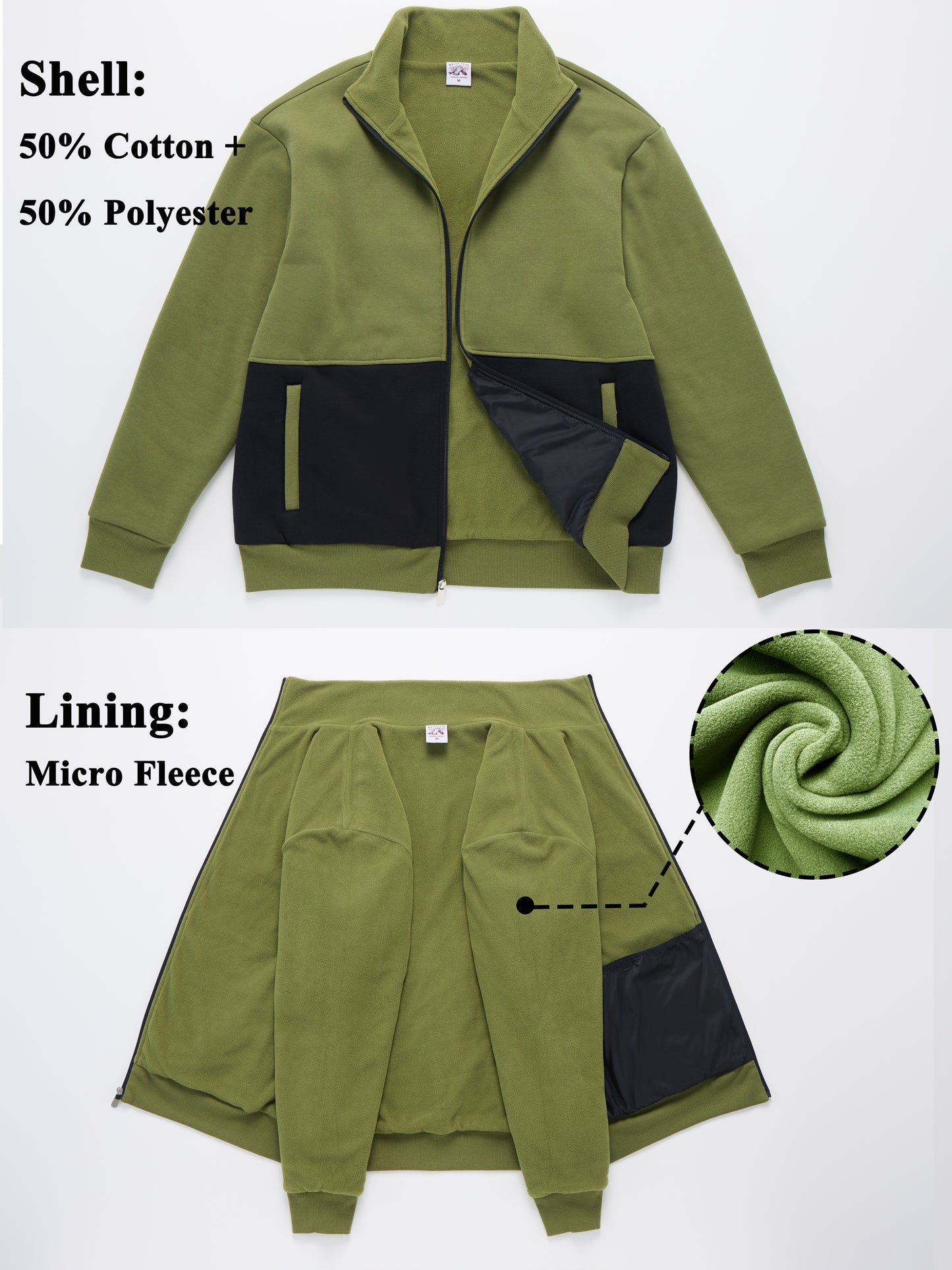 WHITE PEAK TRADING COMPANY Men's Fleece Full-zip Hoodie Jacket Oversized Casual Warm Sweatshirt for Cold Weather with Pocket