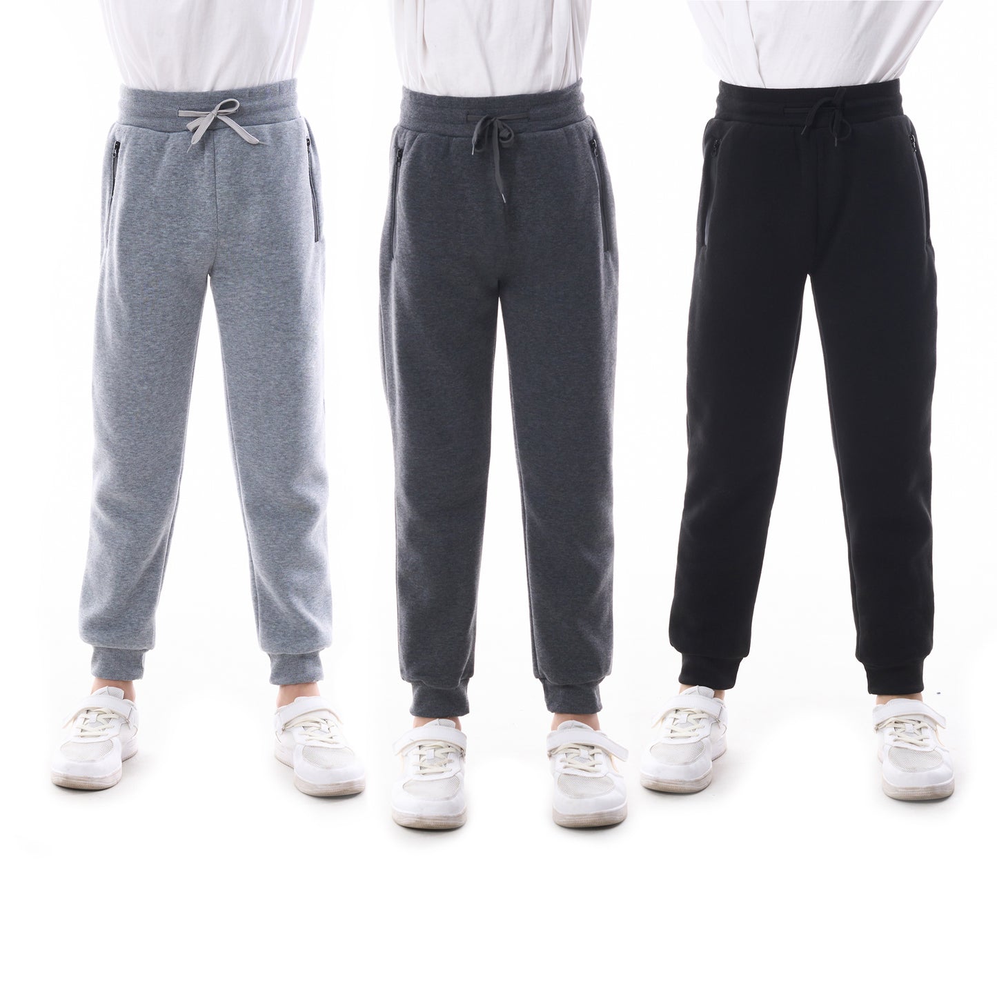 WHITE PEAK TRADING COMPANY Boys Athletic Sweatpants, 3 Pack Kids Fleece Casual Jogger Pants with Zipper Pockets Size 4-20