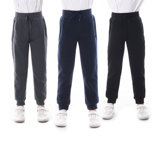 WHITE PEAK TRADING COMPANY Boys Athletic Sweatpants, 3 Pack Kids Fleece Casual Jogger Pants with Zipper Pockets Size 4-20