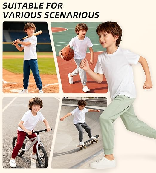 MERIDIANO 2-Pack Boys Joggers Lightweight Soft Active Athletic Pants for Kids Youth with Pockets and Drawstring Size 5-16