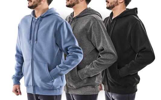 WHITE PEAK TRADING COMPANY 3 Pack Mens Fleece Hoodie Long Sleeve Lightweight Athletic Workout Sweatshirt for Men with Pockets