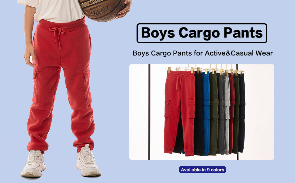 WHITE PEAK TRADING COMPANY Boys 3-Pack Fleece Active Athletic Workout Jogger Pants with Cargo Pocket and Drawstring
