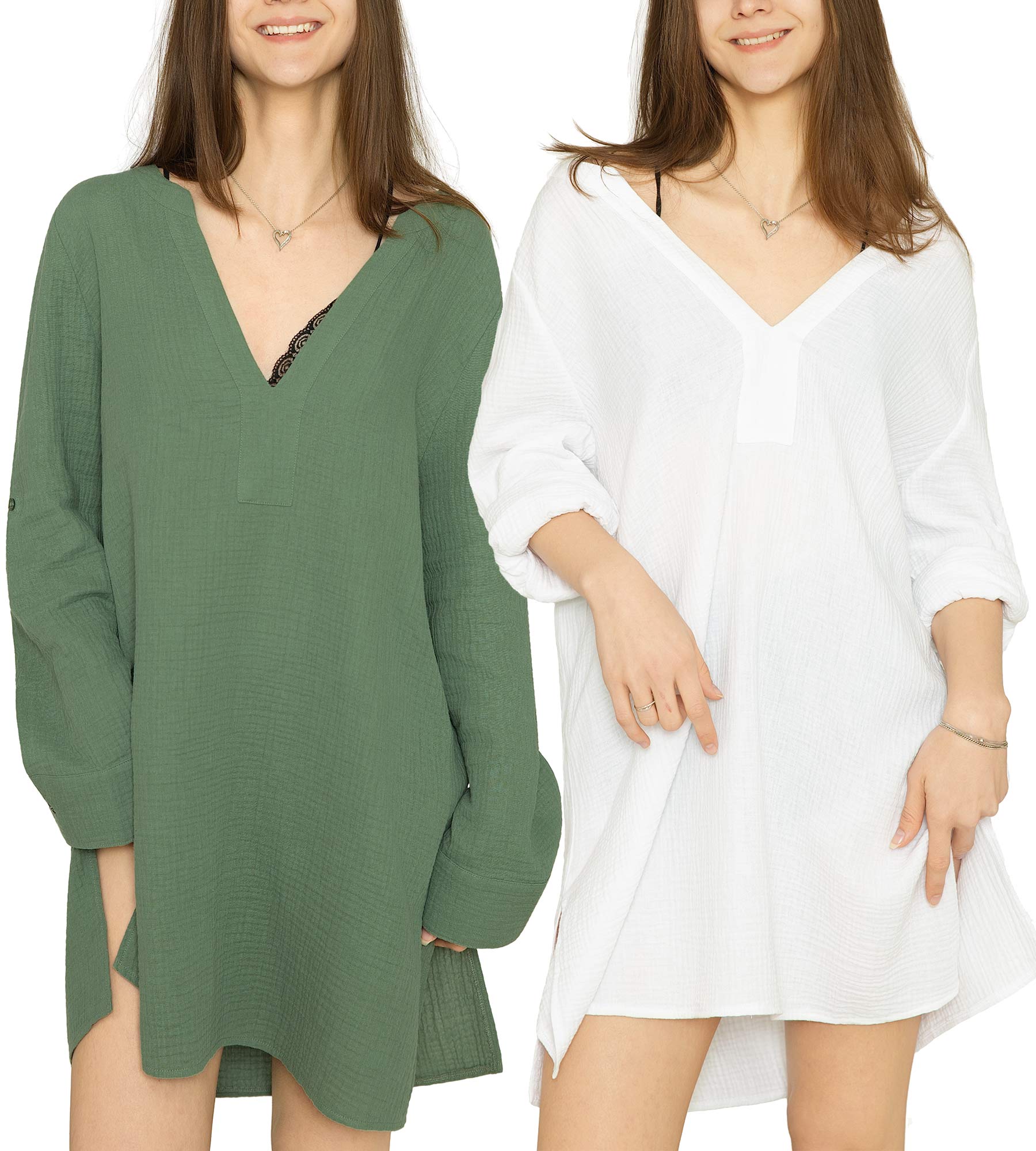 MERIDIANA 2-Pack Women's 100% Cotton Seersucker V-Neck Loose Beach Vacation Dress Poolside Swimsuit Coverups for Holiday Life