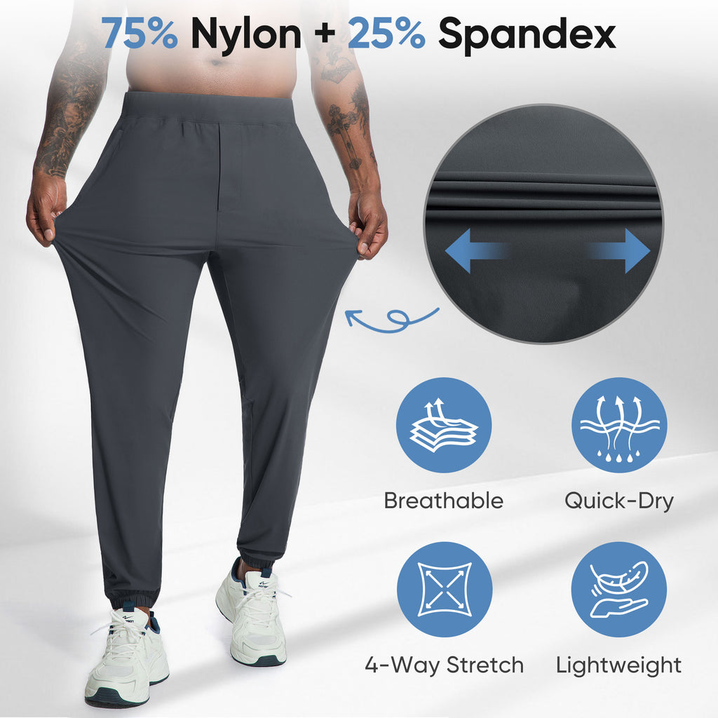 MERIDIANO Mens Hiking Pants with Zipper Pocket Nylon Lightweight Quick-Dry Stretchy Outdoor Gym Jogger Sweatpants