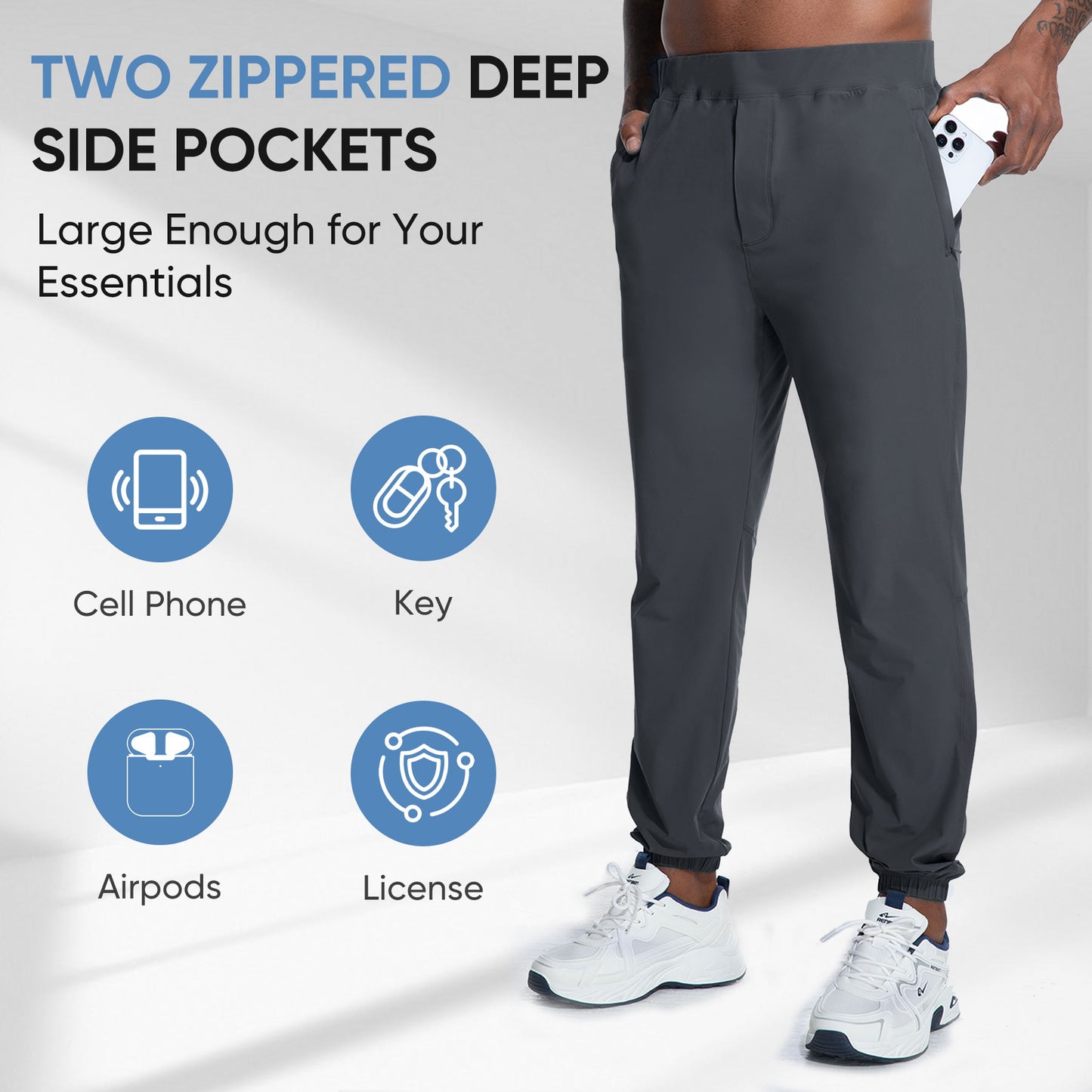 MERIDIANO Mens Hiking Pants with Zipper Pocket Nylon Lightweight Quick-Dry Stretchy Outdoor Gym Jogger Sweatpants