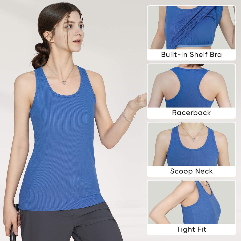 MERIDIANA 2-Pack Women's Tank Tops with Removable Build-in Shelf Bra Ribbed Sleeveless Soft Casual Cami Shirts Daily Wear