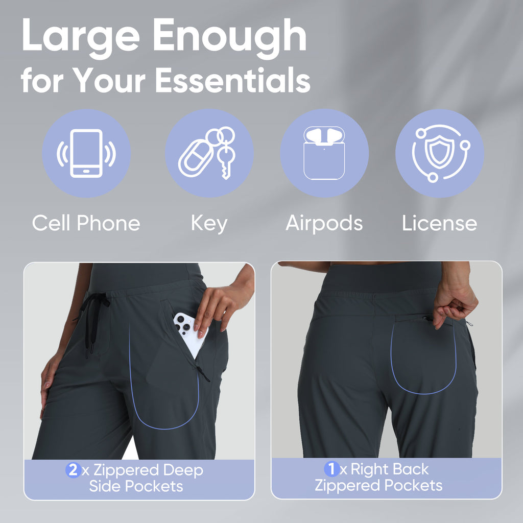 MERIDIANA Women's Hiking Pants with Zipper Pocket Breathable Quick-Dry Stretchy Nylon Outdoor Jogger Sweatpants