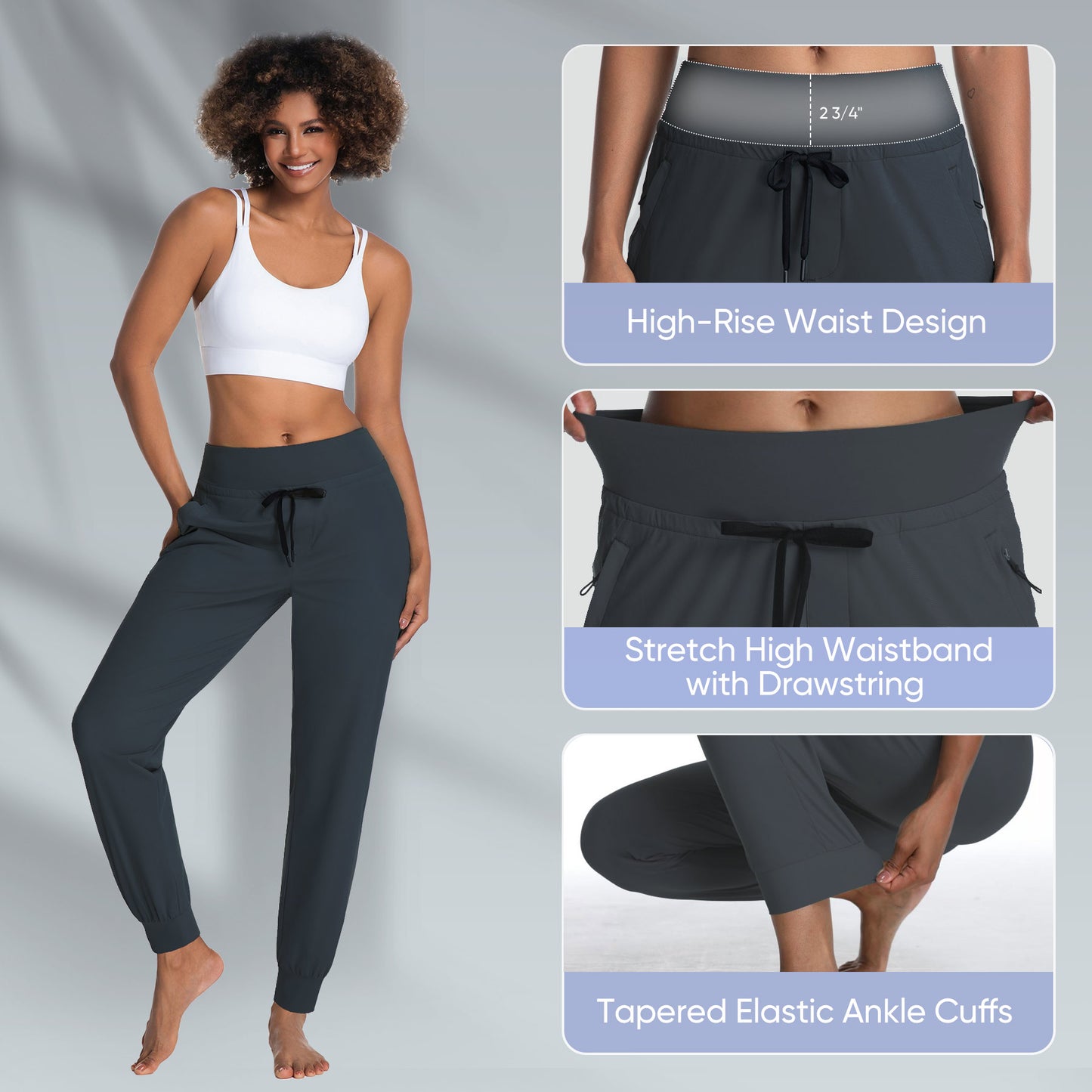 MERIDIANA Women's Hiking Pants with Zipper Pocket Breathable Quick-Dry Stretchy Nylon Outdoor Jogger Sweatpants