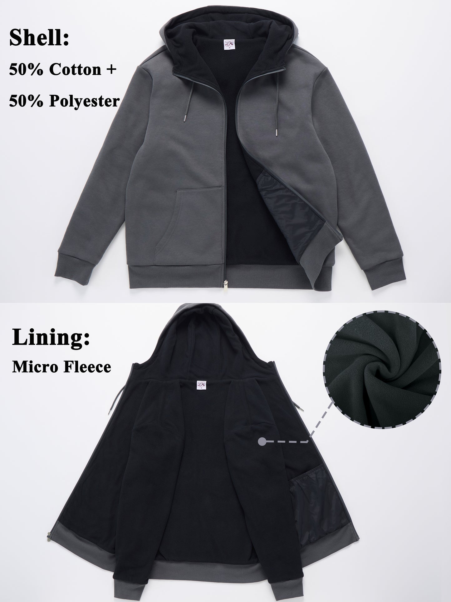 WHITE PEAK TRADING COMPANY Men's Fleece Full-zip Hoodie Jacket Oversized Casual Warm Sweatshirt for Cold Weather with Pocket