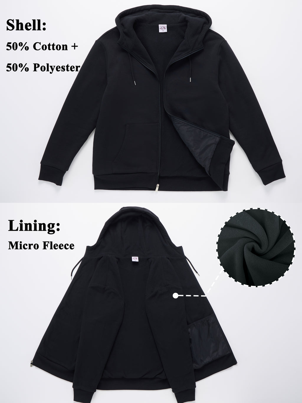 WHITE PEAK TRADING COMPANY Men's Fleece Full-zip Hoodie Jacket Oversized Casual Warm Sweatshirt for Cold Weather with Pocket