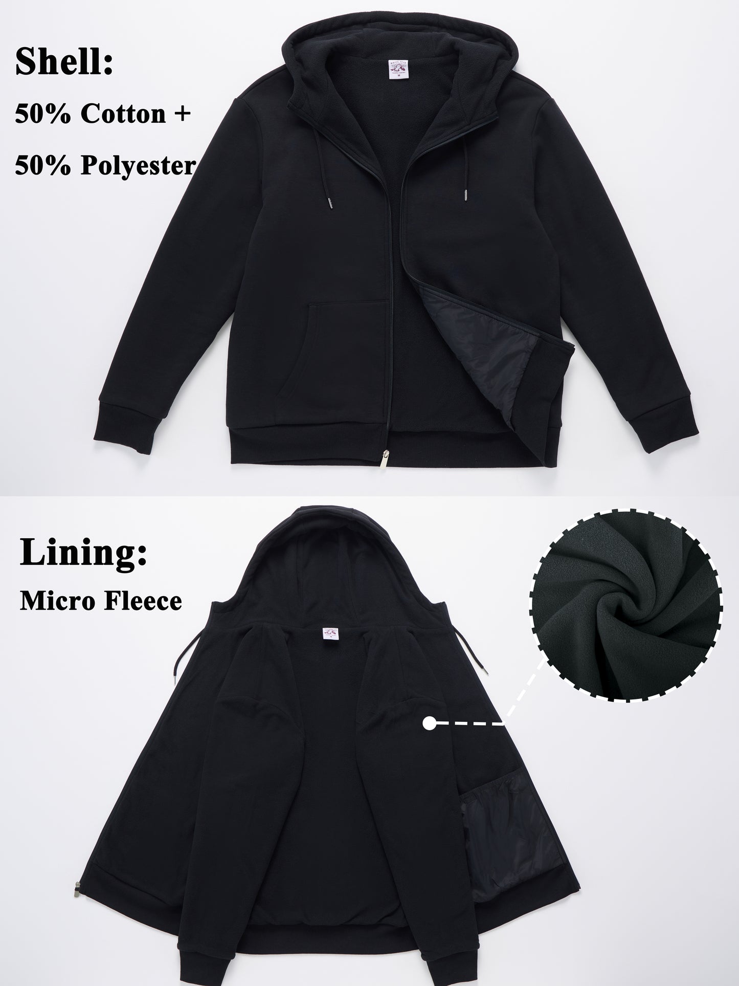 WHITE PEAK TRADING COMPANY Men's Fleece Full-zip Hoodie Jacket Oversized Casual Warm Sweatshirt for Cold Weather with Pocket