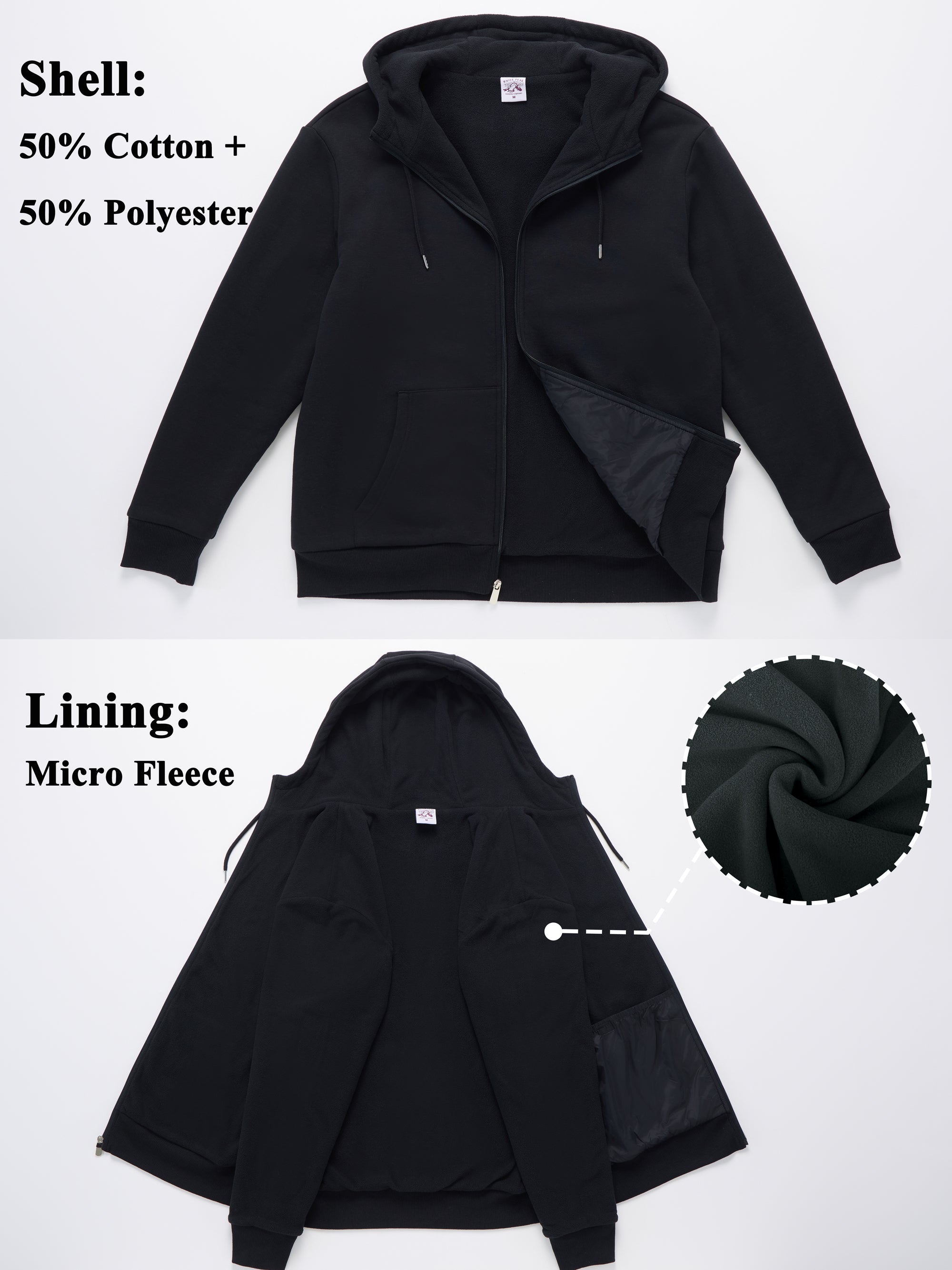 WHITE PEAK TRADING COMPANY Men's Fleece Full-zip Hoodie Jacket Oversized Casual Warm Sweatshirt for Cold Weather with Pocket
