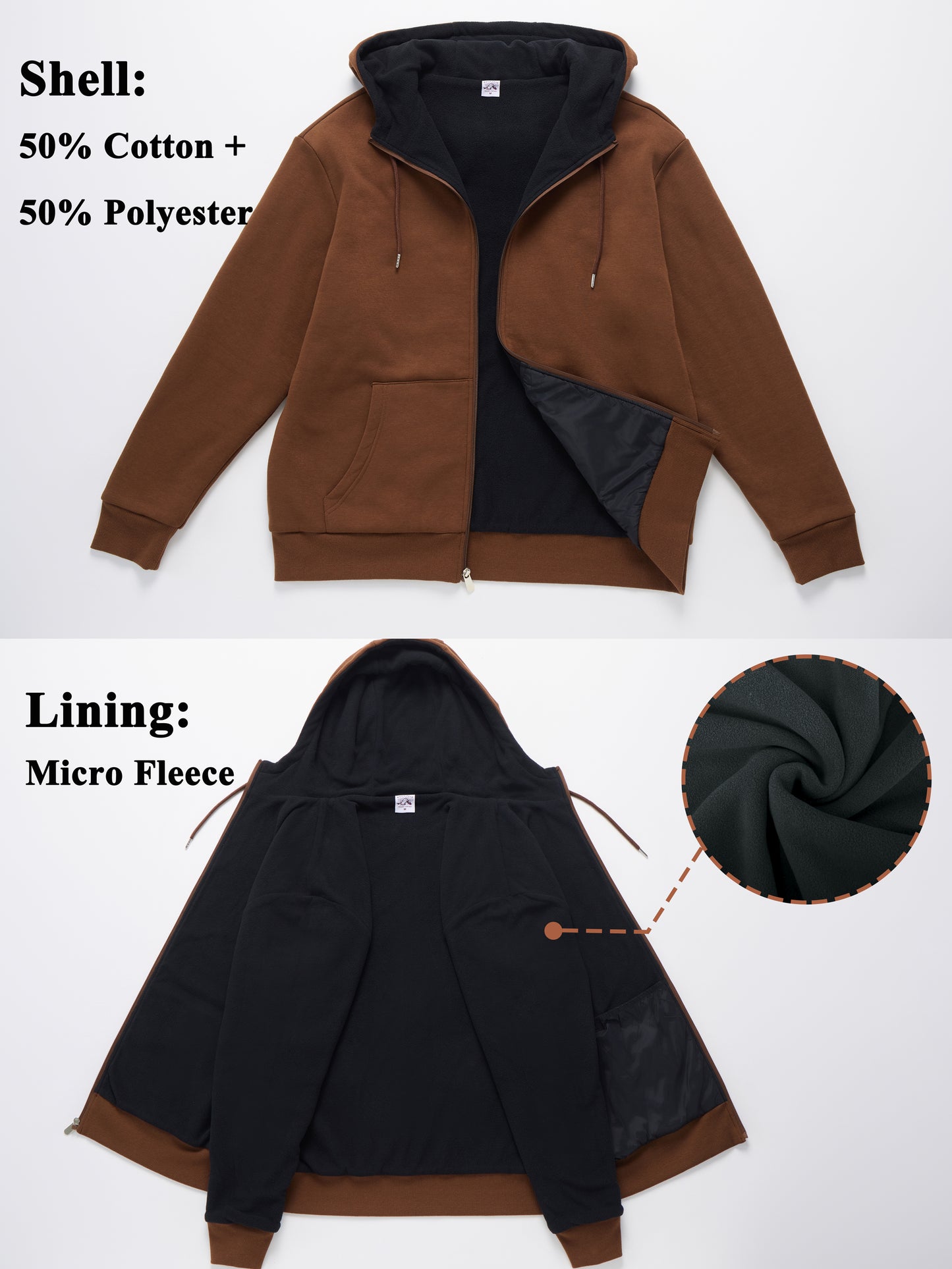 WHITE PEAK TRADING COMPANY Men's Fleece Full-zip Hoodie Jacket Oversized Casual Warm Sweatshirt for Cold Weather with Pocket