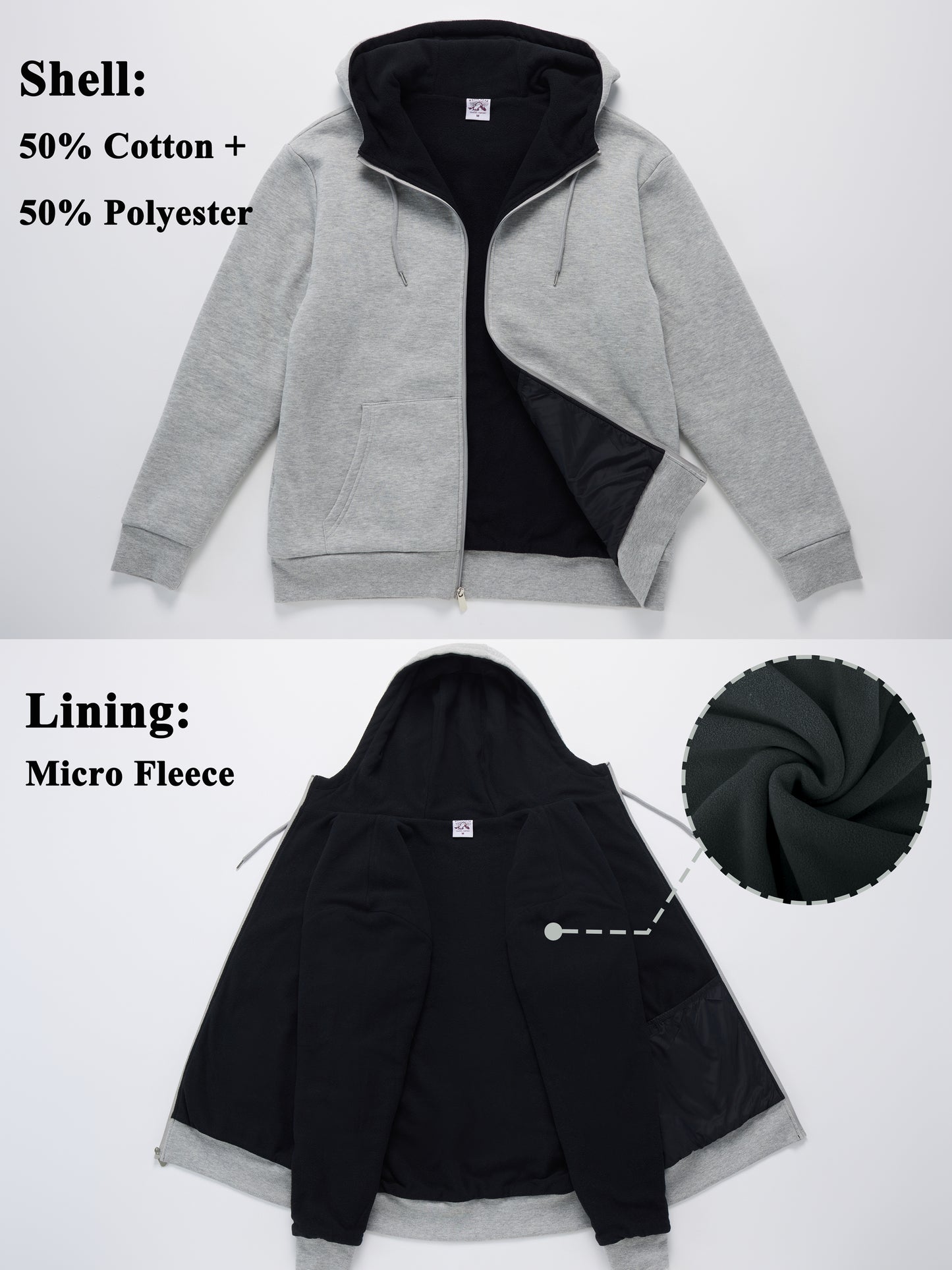 WHITE PEAK TRADING COMPANY Men's Fleece Full-zip Hoodie Jacket Oversized Casual Warm Sweatshirt for Cold Weather with Pocket