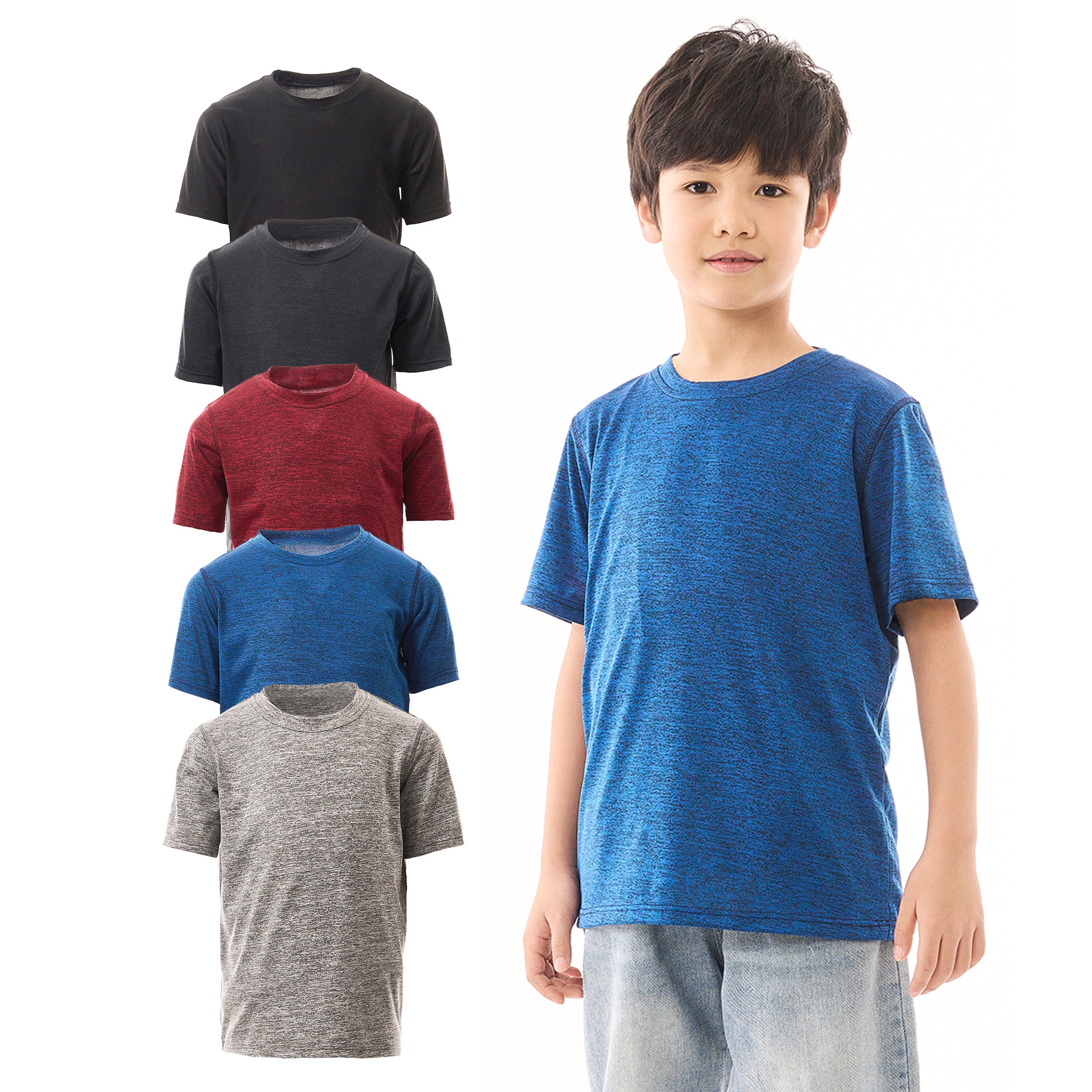WHITE PEAK TRADIGN COMPANY  5 Pack Youth Quick-Drying T-Shirt Moisture Wicking Athletic Short Sleeve Tees for Boys & Girls