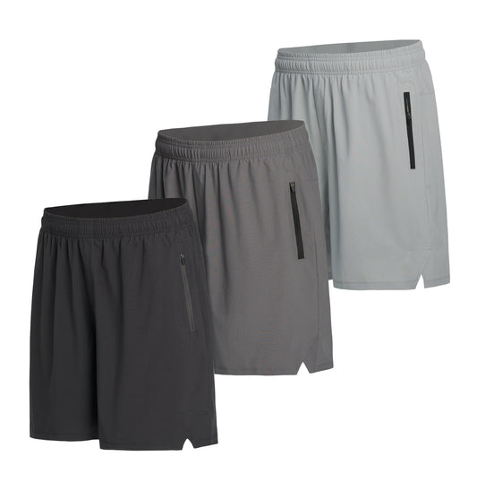 Mens Athletic Shorts 3 Pack Woven Dry Fit Gym Shorts with Zipper Pockets Drawstring for Activewear