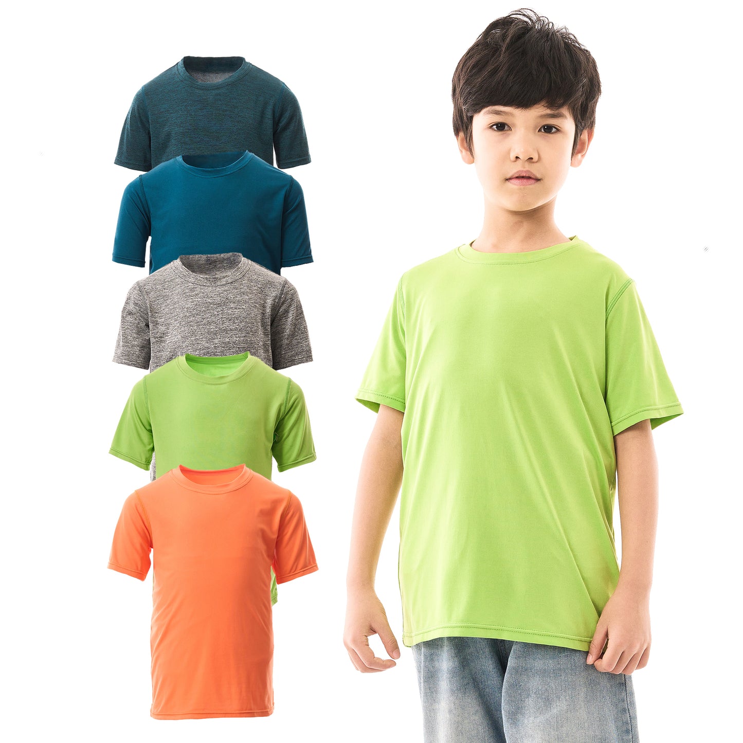 WHITE PEAK TRADIGN COMPANY  5 Pack Youth Quick-Drying T-Shirt Moisture Wicking Athletic Short Sleeve Tees for Boys & Girls