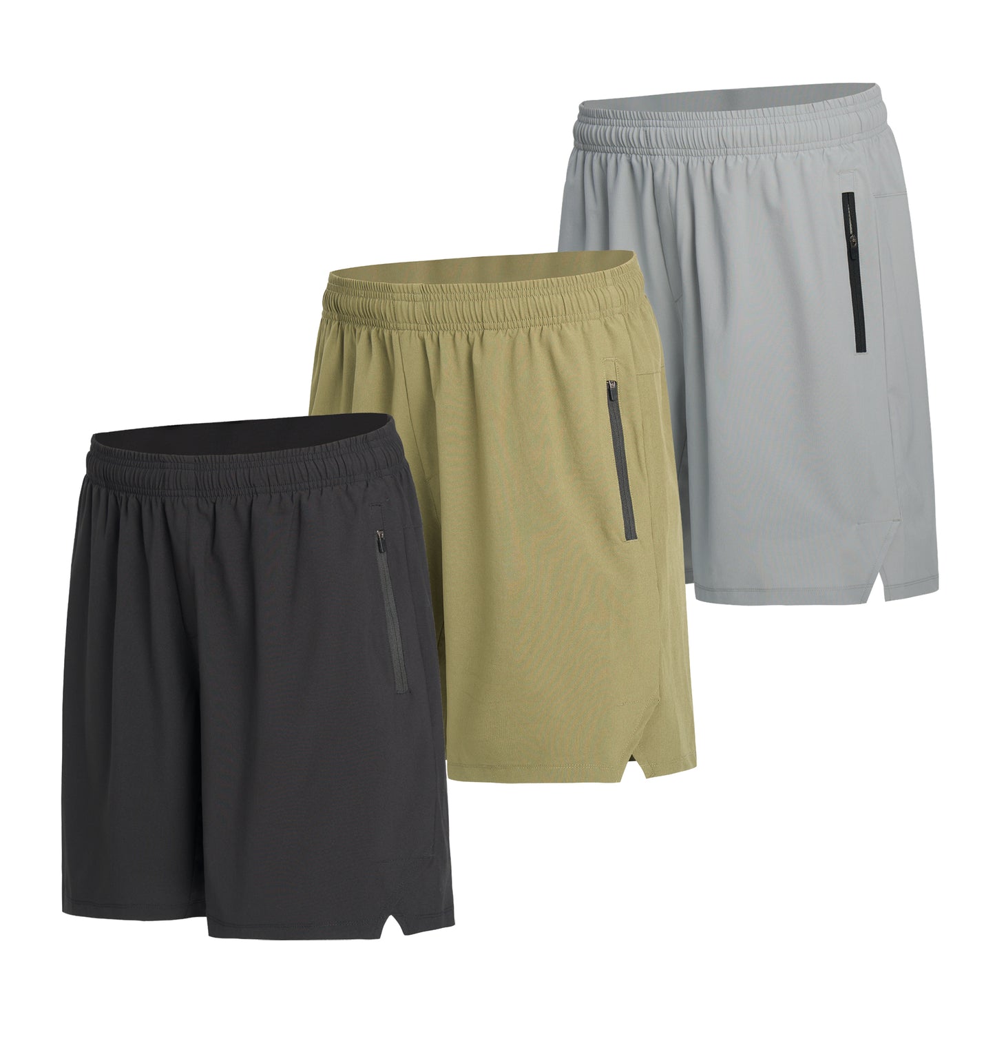 Mens Athletic Shorts 3 Pack Woven Dry Fit Gym Shorts with Zipper Pockets Drawstring for Activewear