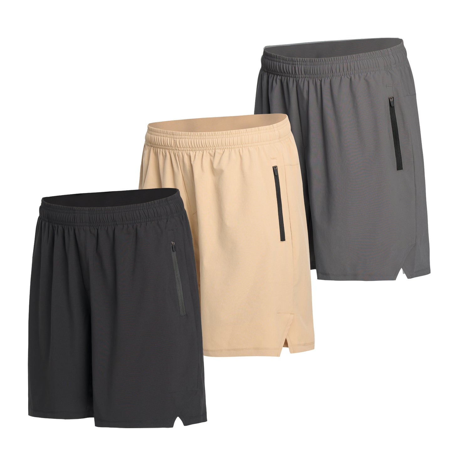 Mens Athletic Shorts 3 Pack Woven Dry Fit Gym Shorts with Zipper Pockets Drawstring for Activewear