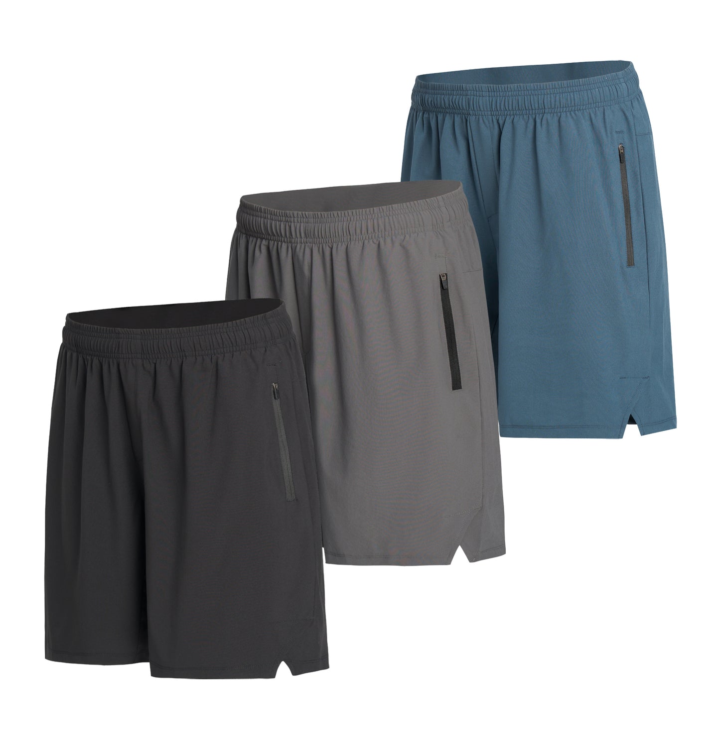 Mens Athletic Shorts 3 Pack Woven Dry Fit Gym Shorts with Zipper Pockets Drawstring for Activewear