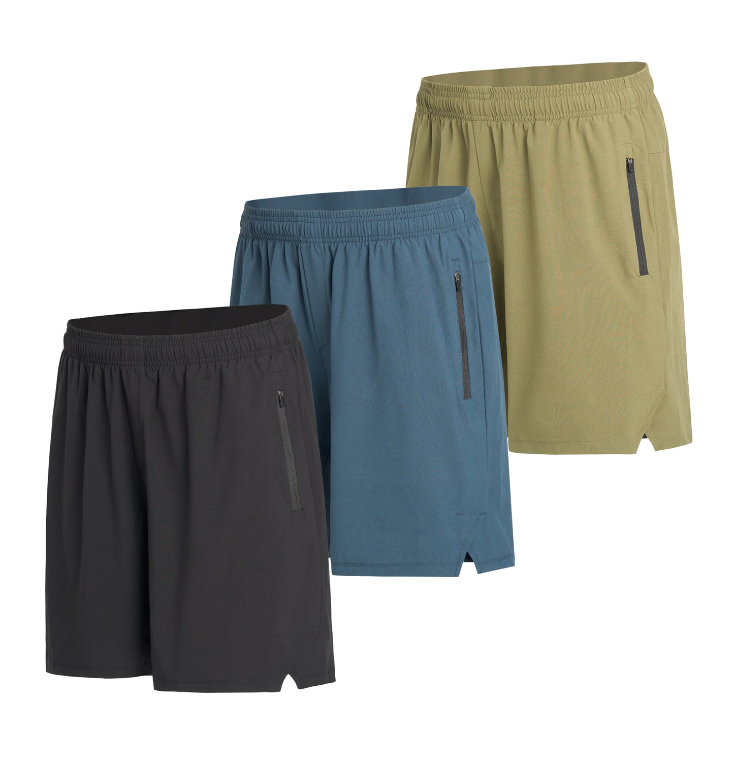 Mens Athletic Shorts 3 Pack Woven Dry Fit Gym Shorts with Zipper Pockets Drawstring for Activewear