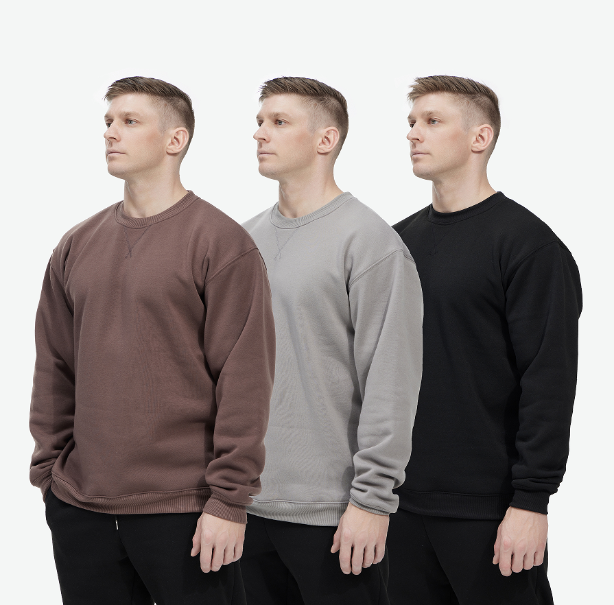 WHITE PEAK TRADING COMPANY Men's Casual Crewneck Sweatshirt 3 Pack Fleece Long Sleeve Basic Pullover Sweatshirt for Men