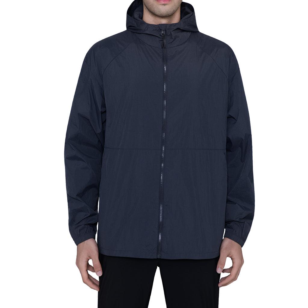 MERIDIANO Men's Lightweight Packable Jacket, UPF 50+ Sun & Water Resistant Windbreaker with Hood, Stain & Dog Hair Repellent