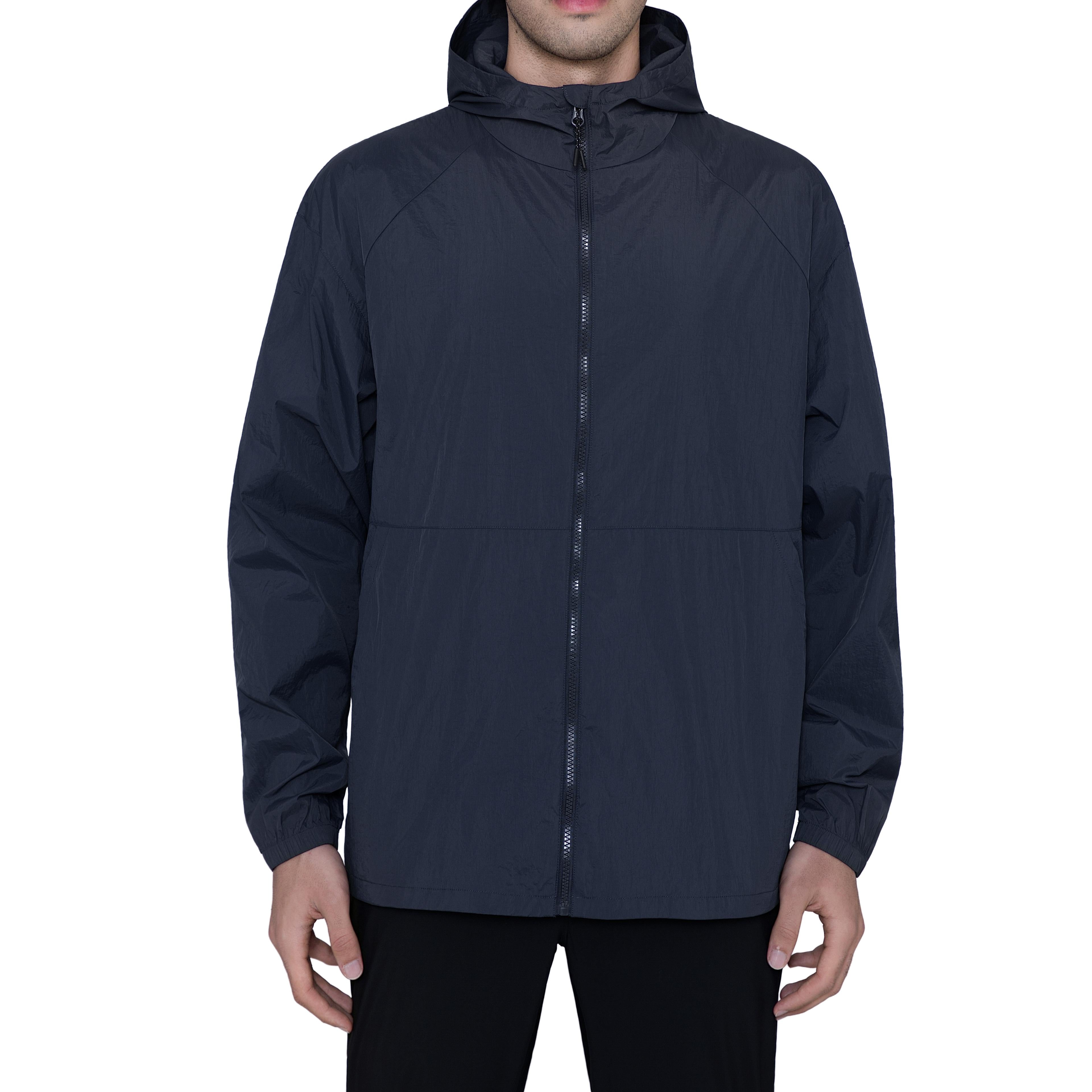 MERIDIANO Men's Lightweight Packable Jacket, UPF 50+ Sun & Water Resistant Windbreaker with Hood, Stain & Dog Hair Repellent