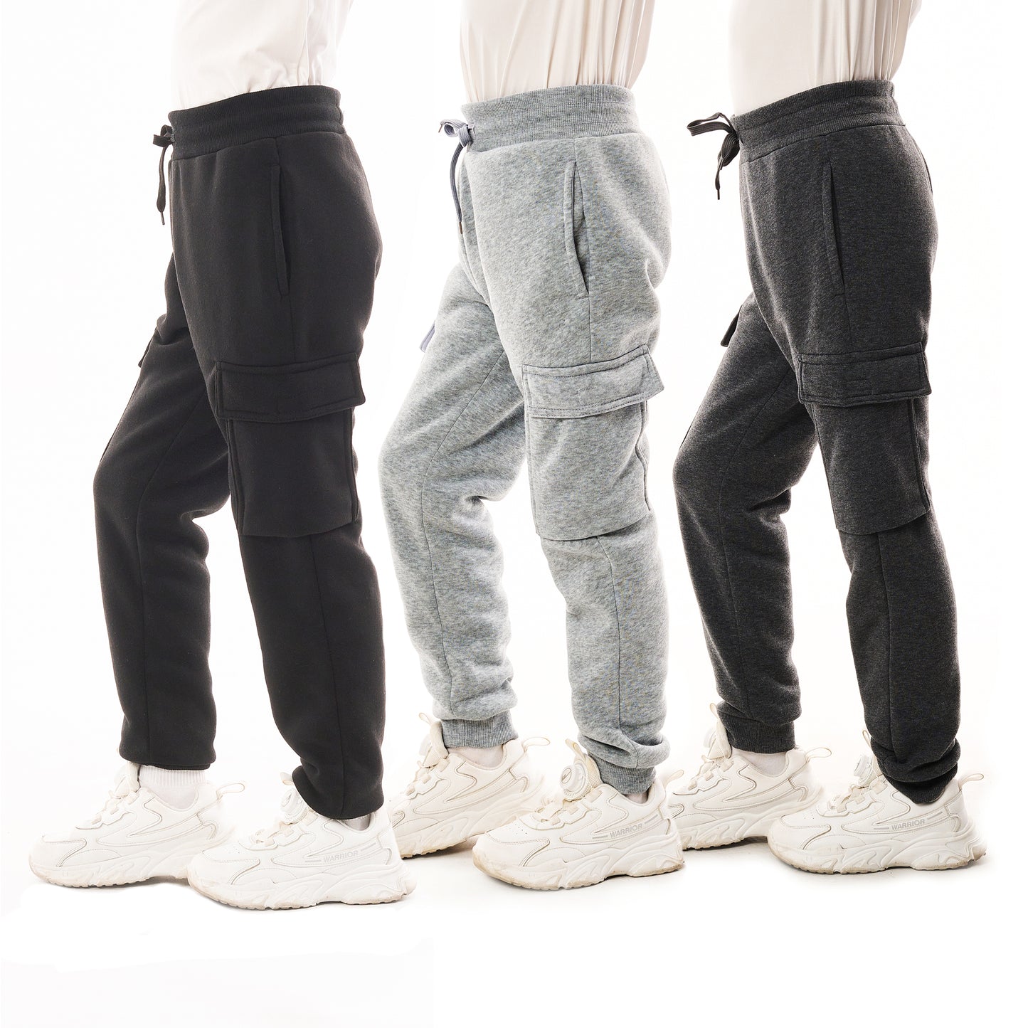 WHITE PEAK TRADING COMPANY Boys 3-Pack Fleece Active Athletic Workout Jogger Pants with Cargo Pocket and Drawstring