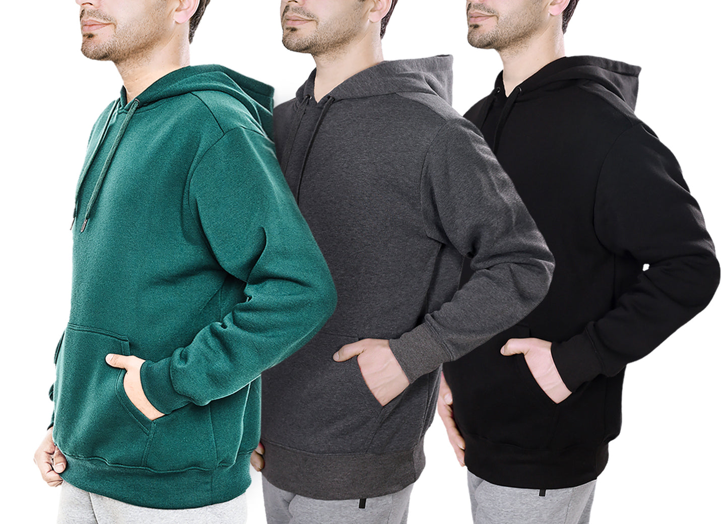WHITE PEAK TRADIGN COMPANY  3 Pack Mens Fleece Hoodie Long Sleeve Lightweight Athletic Workout Sweatshirt for Men with Pockets