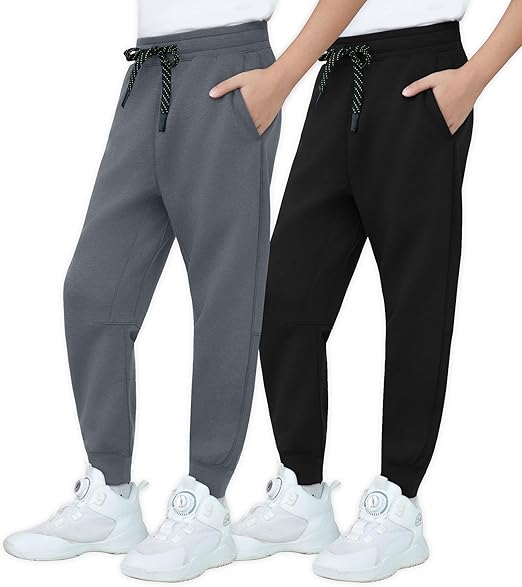 MERIDIANO 2-Pack Boys Joggers Lightweight Soft Active Athletic Pants for Kids Youth with Pockets and Drawstring Size 5-16