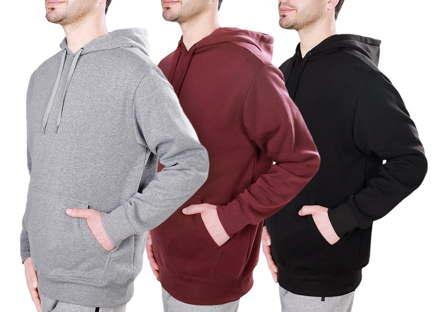 WHITE PEAK TRADIGN COMPANY  3 Pack Mens Fleece Hoodie Long Sleeve Lightweight Athletic Workout Sweatshirt for Men with Pockets