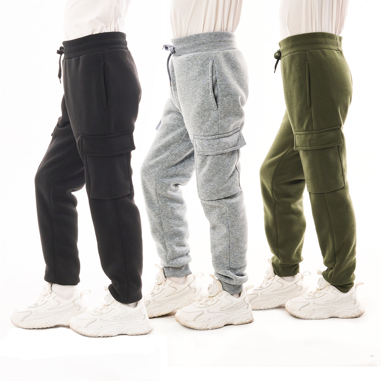 WHITE PEAK TRADING COMPANY Boys 3-Pack Fleece Active Athletic Workout Jogger Pants with Cargo Pocket and Drawstring