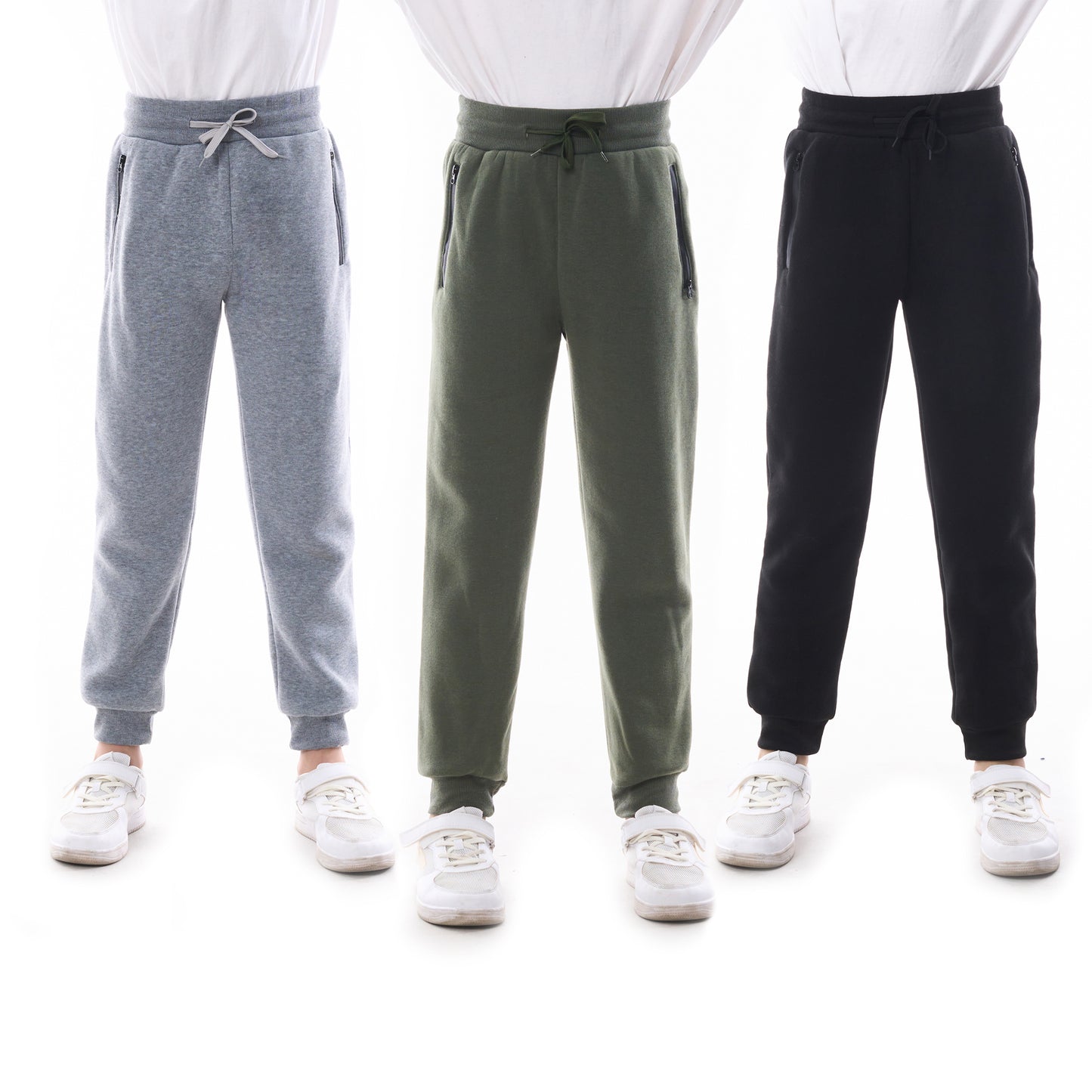 WHITE  PEAK TRADING COMPANY Boys Athletic Sweatpants, 3 Pack Kids Fleece Casual Jogger Pants with Zipper Pockets Size 4-20