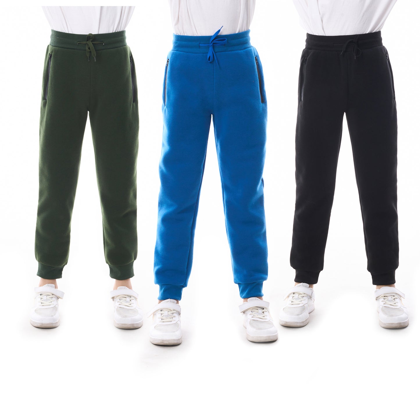 WHITE  PEAK TRADING COMPANY Boys Athletic Sweatpants, 3 Pack Kids Fleece Casual Jogger Pants with Zipper Pockets Size 4-20