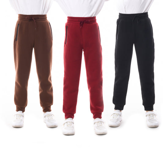 WHITE  PEAK TRADING COMPANY Boys Athletic Sweatpants, 3 Pack Kids Fleece Casual Jogger Pants with Zipper Pockets Size 4-20