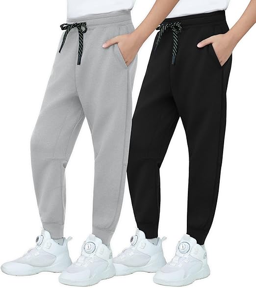 MERIDIANO 2-Pack Boys Joggers Lightweight Soft Active Athletic Pants for Kids Youth with Pockets and Drawstring Size 5-16