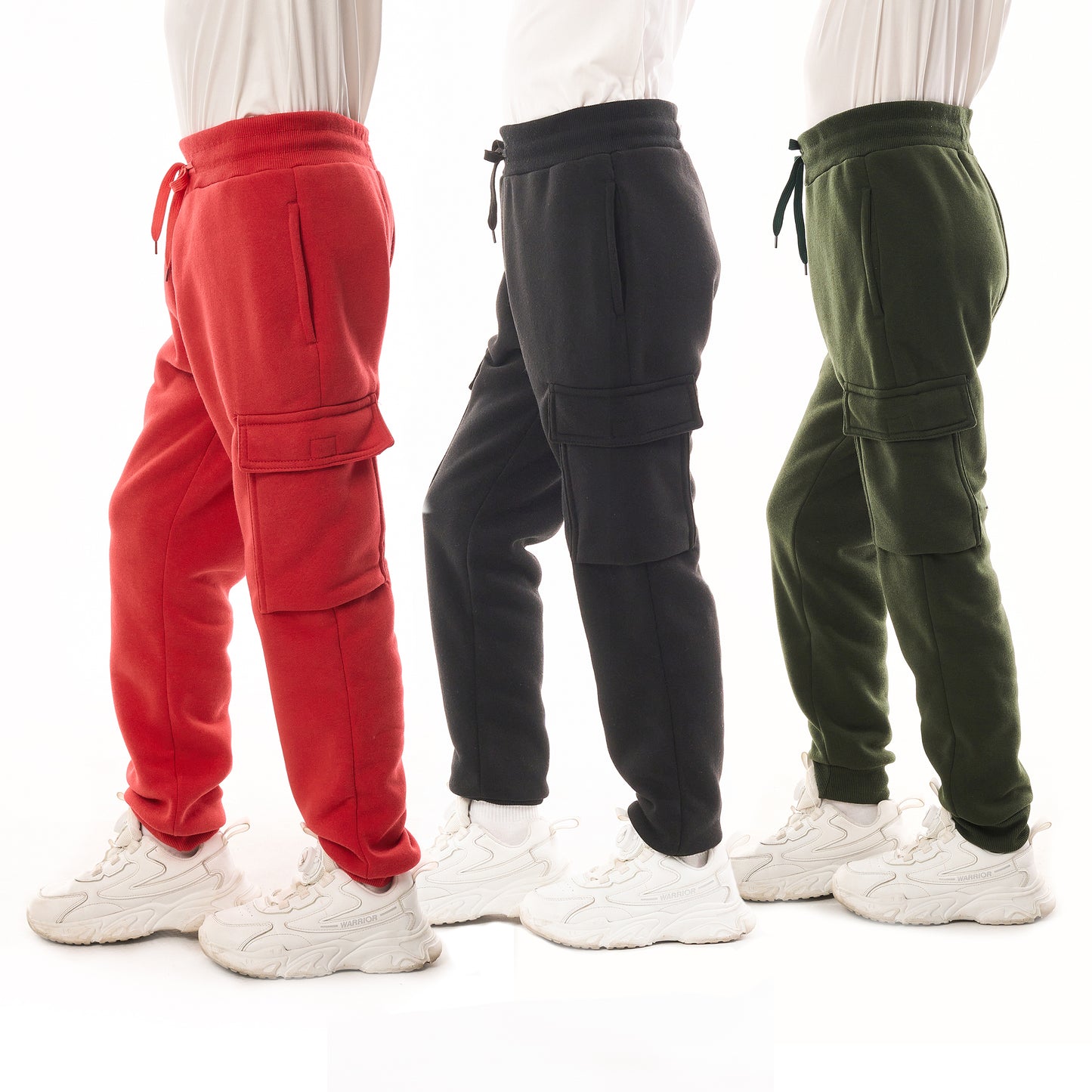 WHITE PEAK TRADING COMPANY Boys 3-Pack Fleece Active Athletic Workout Jogger Pants with Cargo Pocket and Drawstring