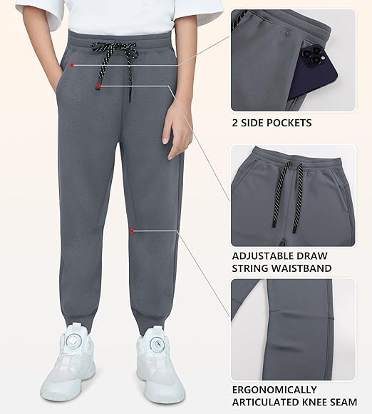 MERIDIANO 2-Pack Boys Joggers Lightweight Soft Active Athletic Pants for Kids Youth with Pockets and Drawstring Size 5-16
