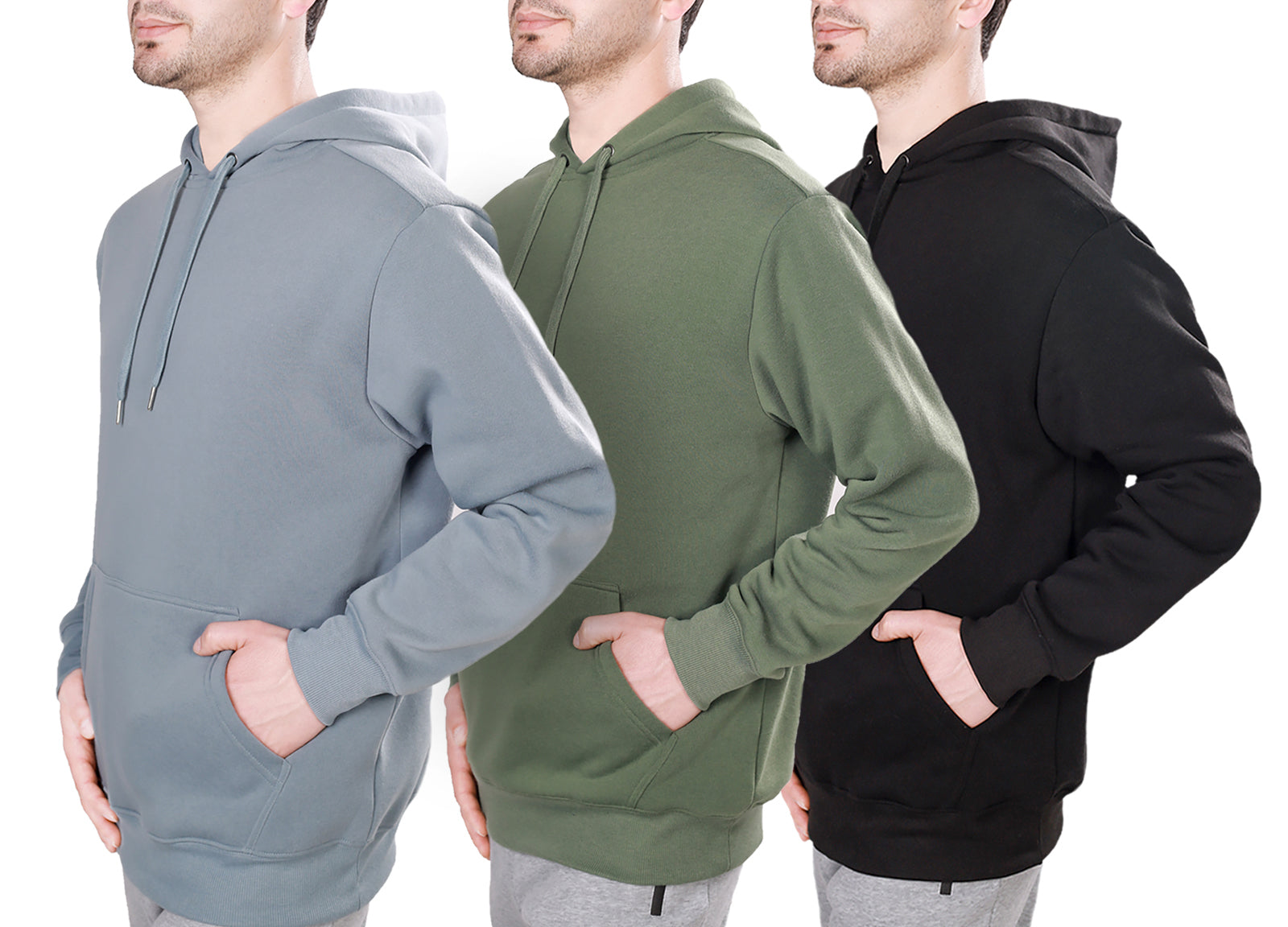 WHITE PEAK TRADIGN COMPANY  3 Pack Mens Fleece Hoodie Long Sleeve Lightweight Athletic Workout Sweatshirt for Men with Pockets