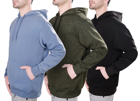 WHITE PEAK TRADIGN COMPANY  3 Pack Mens Fleece Hoodie Long Sleeve Lightweight Athletic Workout Sweatshirt for Men with Pockets