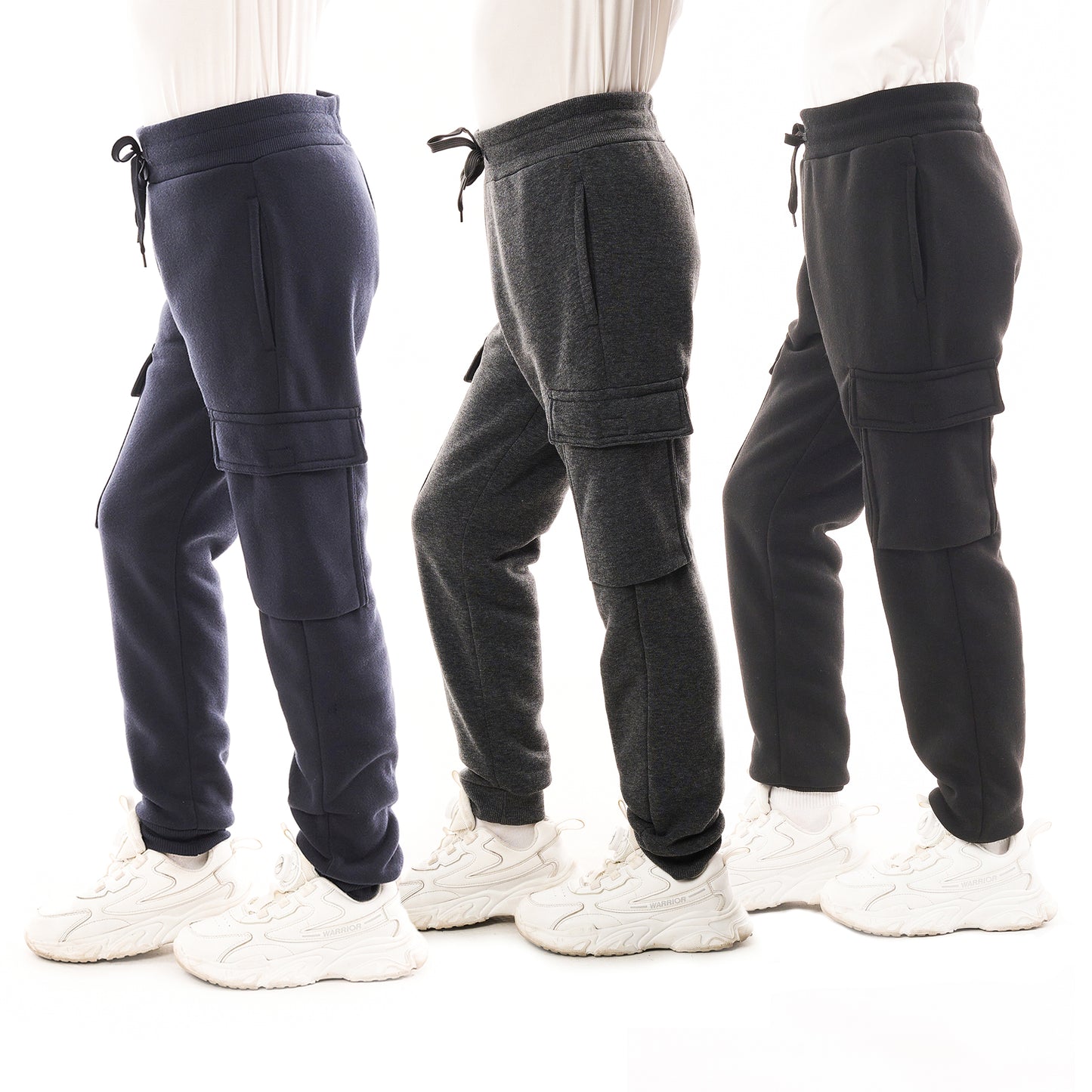 WHITE PEAK TRADING COMPANY Boys 3-Pack Fleece Active Athletic Workout Jogger Pants with Cargo Pocket and Drawstring