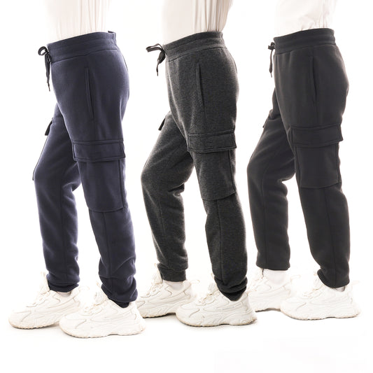 WHITE PEAK TRADING COMPANY Boys 3-Pack Fleece Active Athletic Workout Jogger Pants with Cargo Pocket and Drawstring