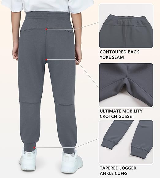 MERIDIANO 2-Pack Boys Joggers Lightweight Soft Active Athletic Pants for Kids Youth with Pockets and Drawstring Size 5-16