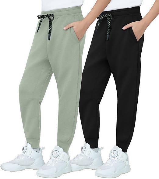 MERIDIANO 2-Pack Boys Joggers Lightweight Soft Active Athletic Pants for Kids Youth with Pockets and Drawstring Size 5-16