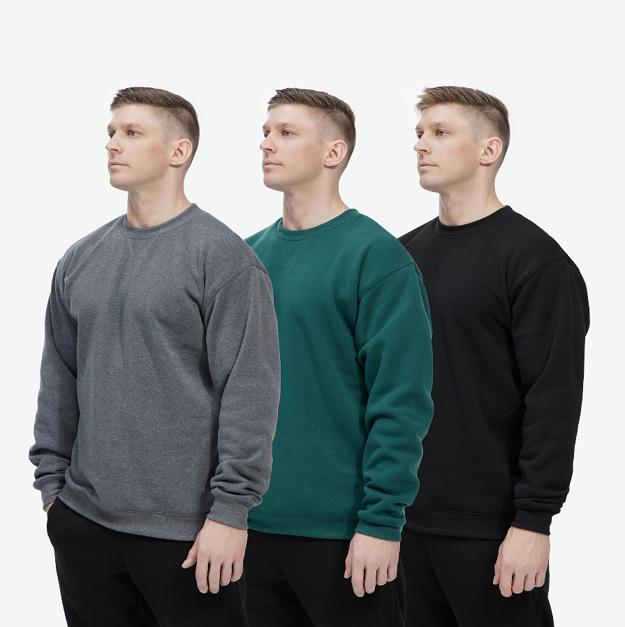 WHITE PEAK TRADING COMPANY Men's Casual Crewneck Sweatshirt 3 Pack Fleece Long Sleeve Basic Pullover Sweatshirt for Men