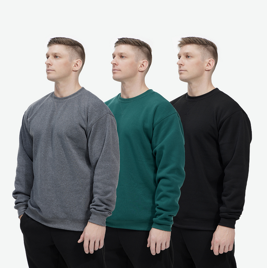 WHITE PEAK TRADING COMPANY Men's Casual Crewneck Sweatshirt 3 Pack Fleece Long Sleeve Basic Pullover Sweatshirt for Men