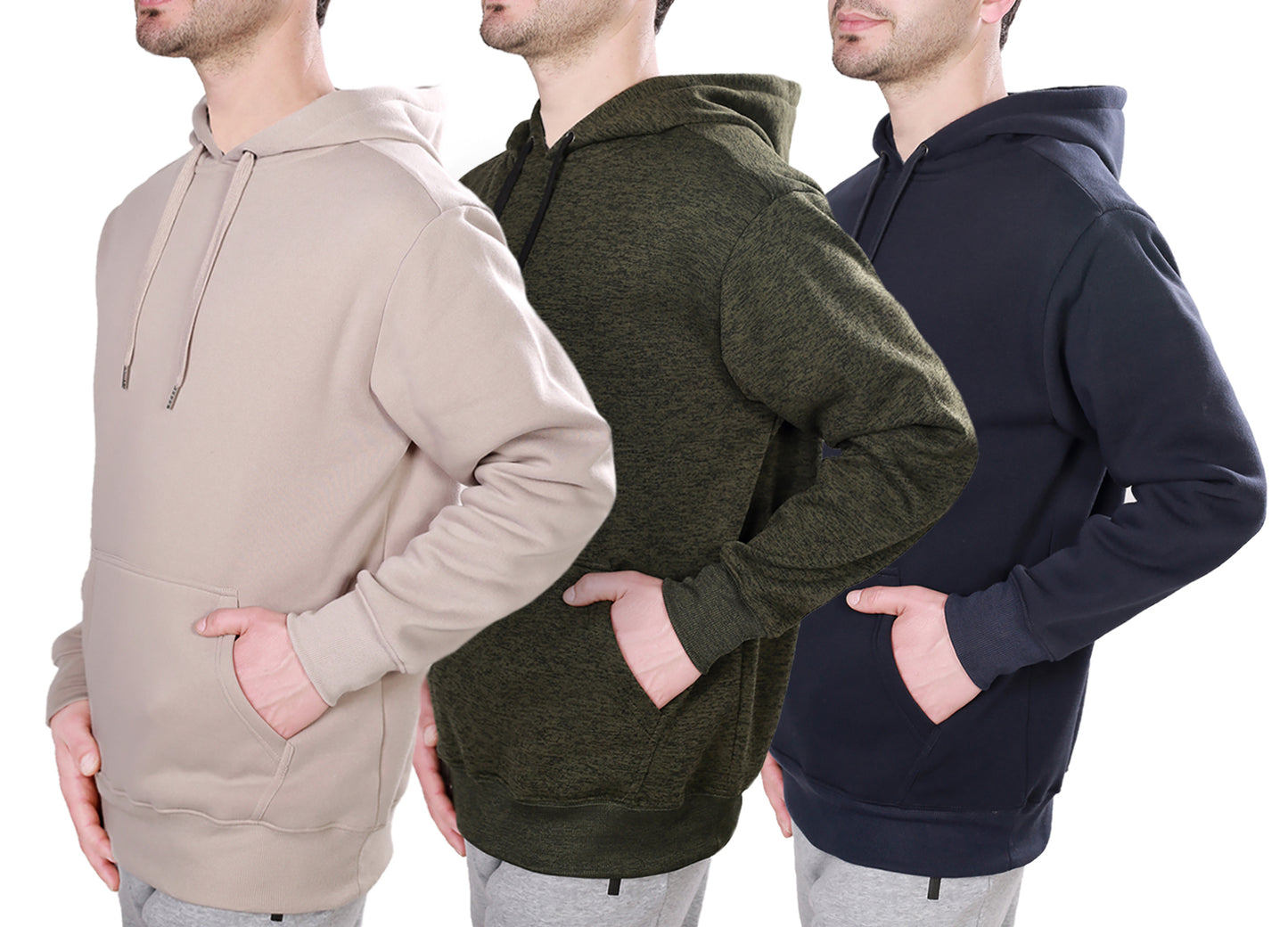 WHITE PEAK TRADIGN COMPANY  3 Pack Mens Fleece Hoodie Long Sleeve Lightweight Athletic Workout Sweatshirt for Men with Pockets