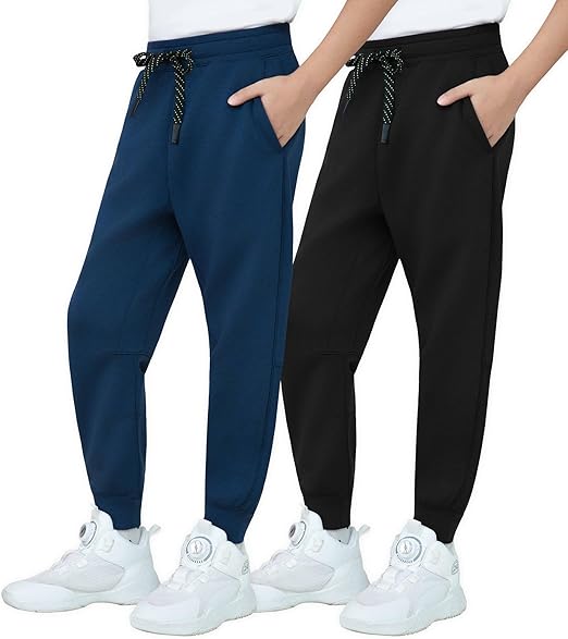 MERIDIANO 2-Pack Boys Joggers Lightweight Soft Active Athletic Pants for Kids Youth with Pockets and Drawstring Size 5-16